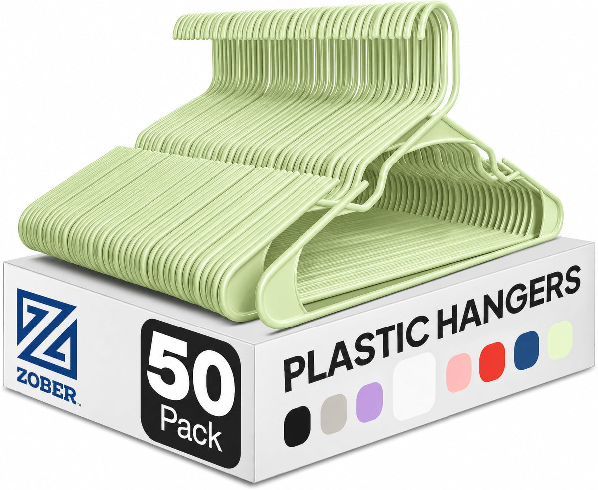 Clothes Hangers - White, Plastic Hangers 50 Pack for Shirts, Dresses, and Pants - Durable, Flexible Plastic Clothing Hangers