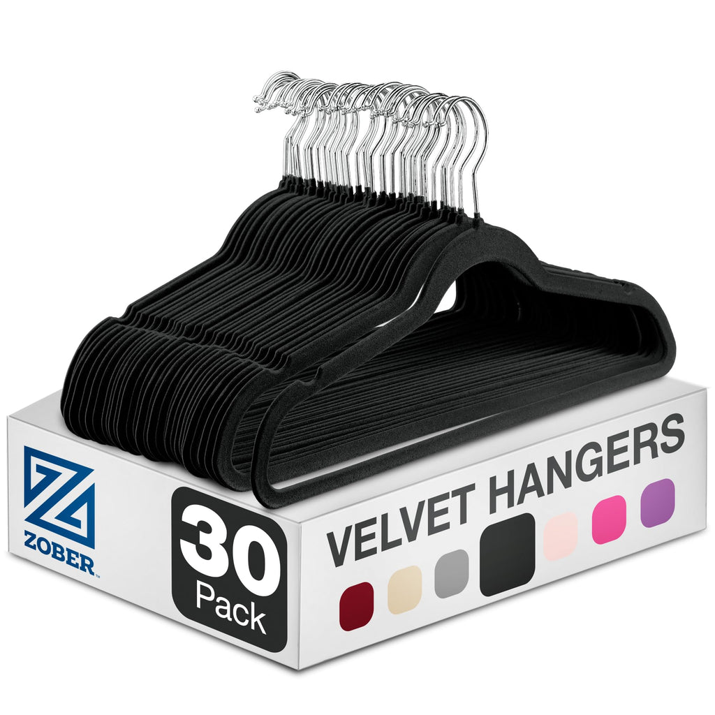 Zober Black Velvet Hangers 50 Pack, Slim Non Slip Clothes Hangers