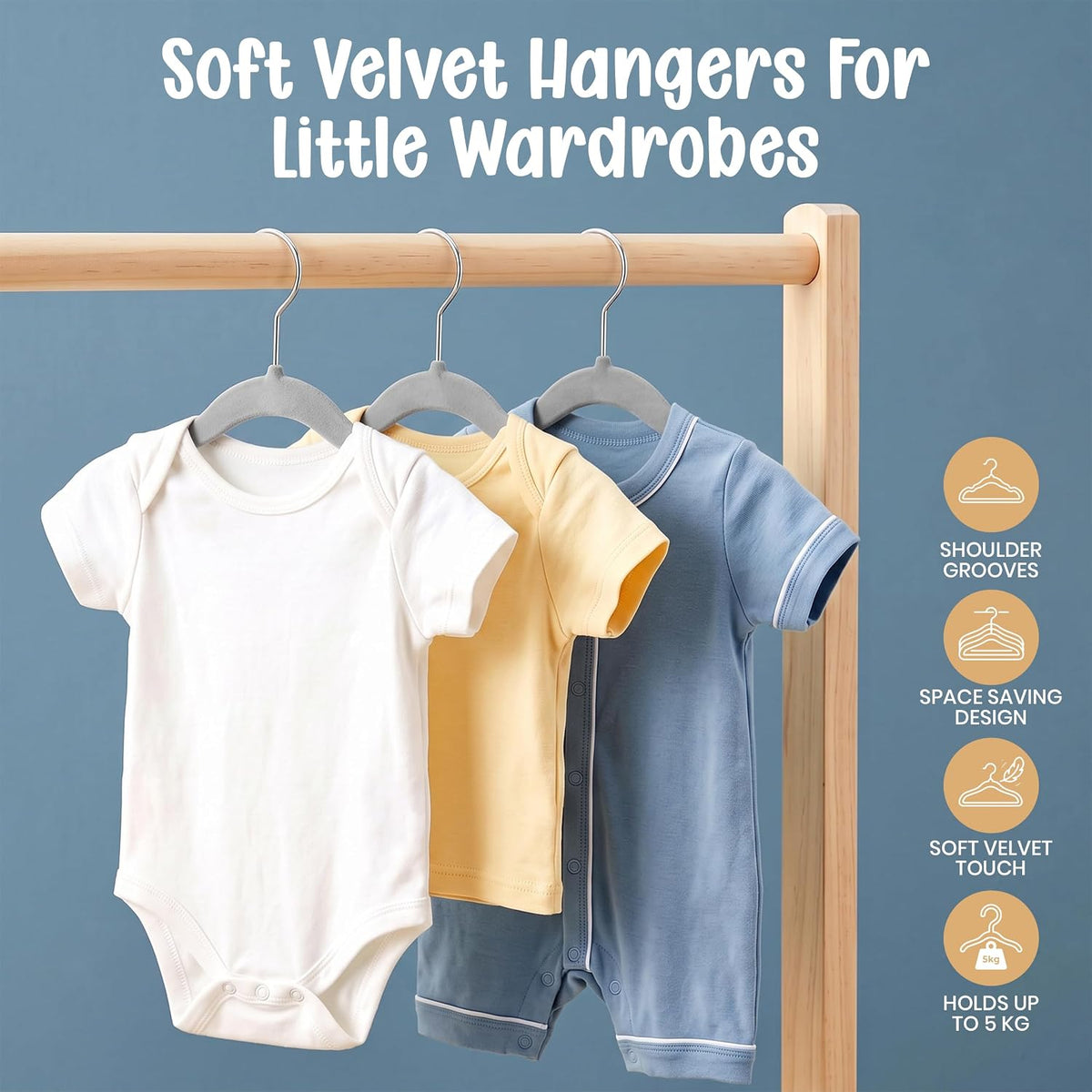 Utopia Home Kids Velvet Hanger 50 Pack – 11" Premium Baby Hangers - Grey
