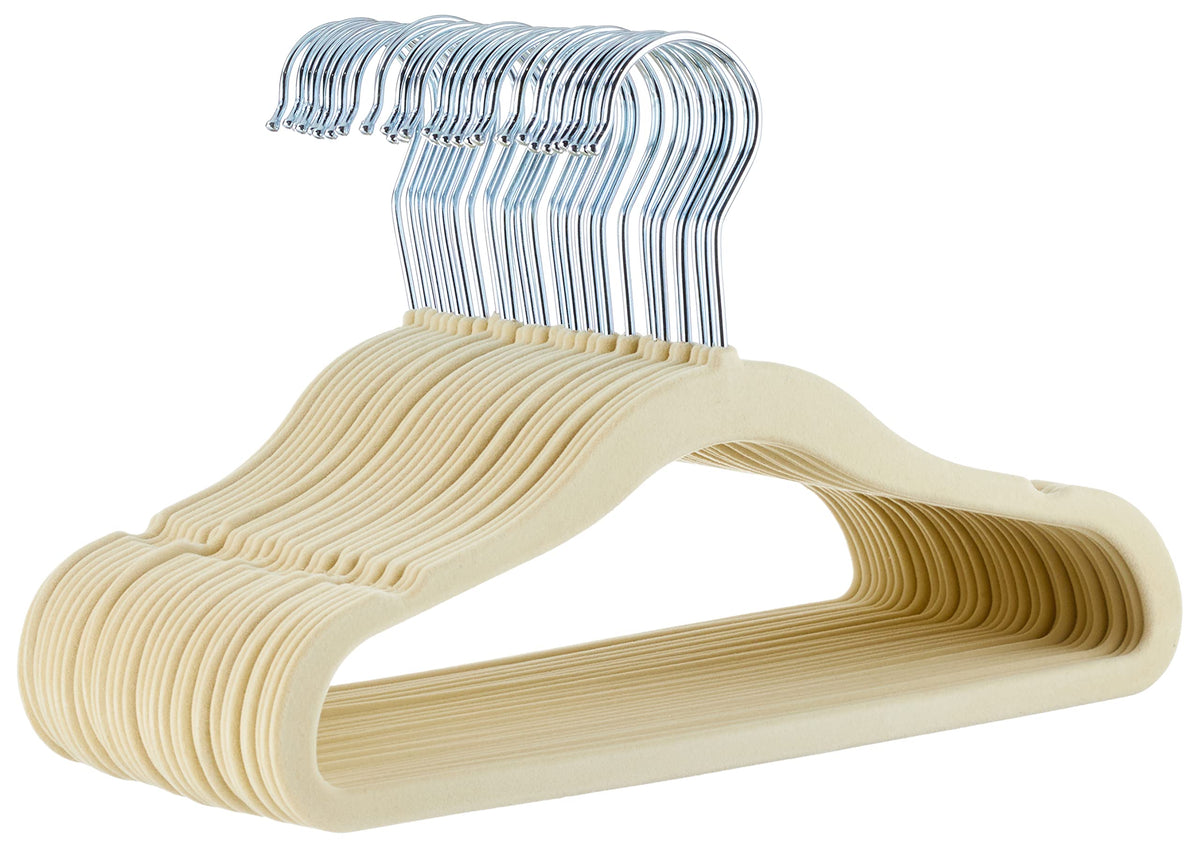Amazon Basics Kids Velvet Non-Slip Space Saving Clothes Hangers with Shoulder Notches, Sturdy Closet Organizer for Baby/Toddler, 11.6", Gray, 30-Pack