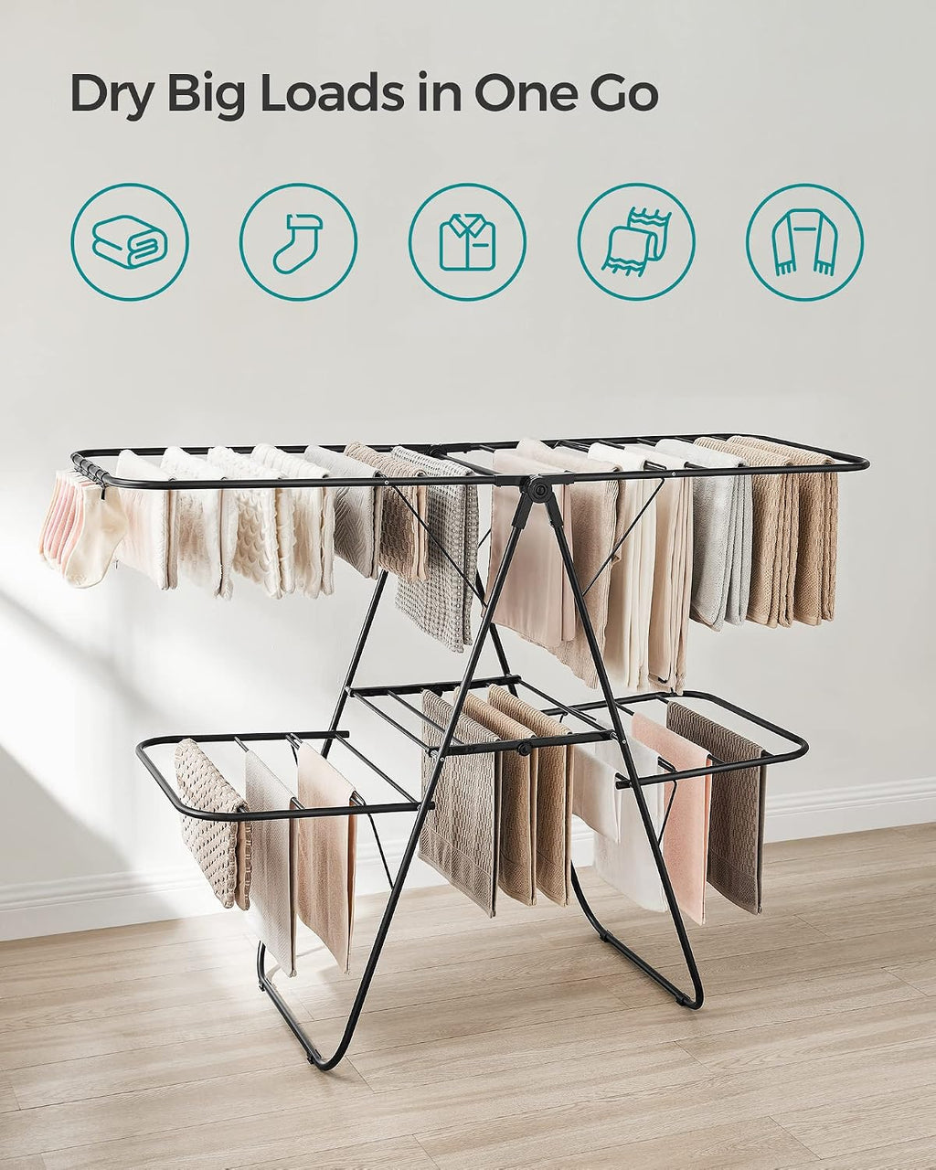 SONGMICS Clothes Drying Rack, Foldable 2-Level Stee Laundry Drying Rack