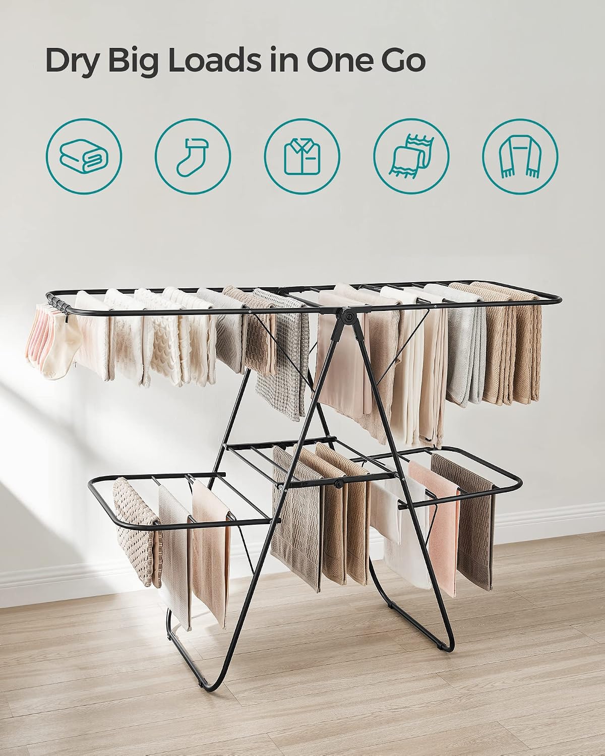 SONGMICS Clothes Drying Rack, Foldable 2-Level Stee Laundry Drying Rack