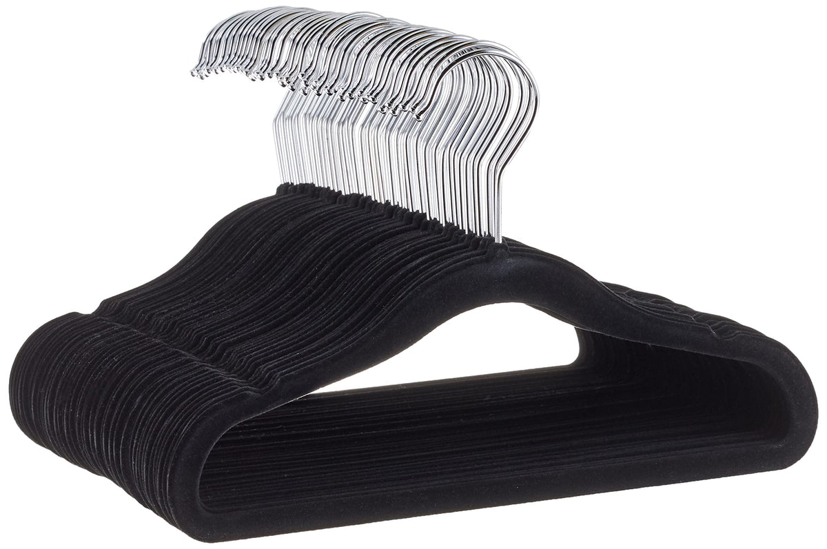 Amazon Basics Kids Velvet Non-Slip Space Saving Clothes Hangers with Shoulder Notches, Sturdy Closet Organizer for Baby/Toddler, 11.6", Gray, 30-Pack