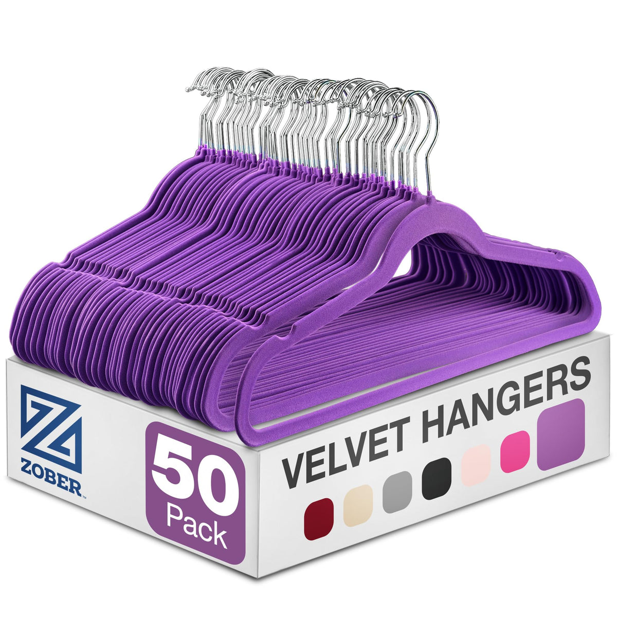 Zober Black Velvet Hangers 50 Pack, Slim Non Slip Clothes Hangers