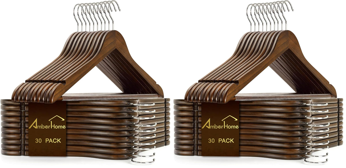 Amber Home 30 Pack Retro Wooden Coat Hangers, Wood Suit Hangers