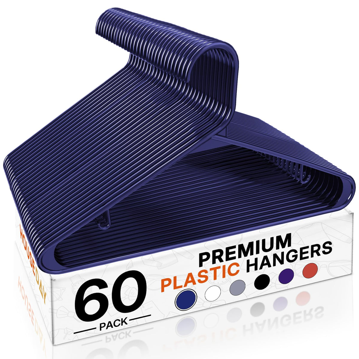 HOUSE DAY Black Plastic Hangers 60 Pack, Slim Space-Saving Clothes Hangers