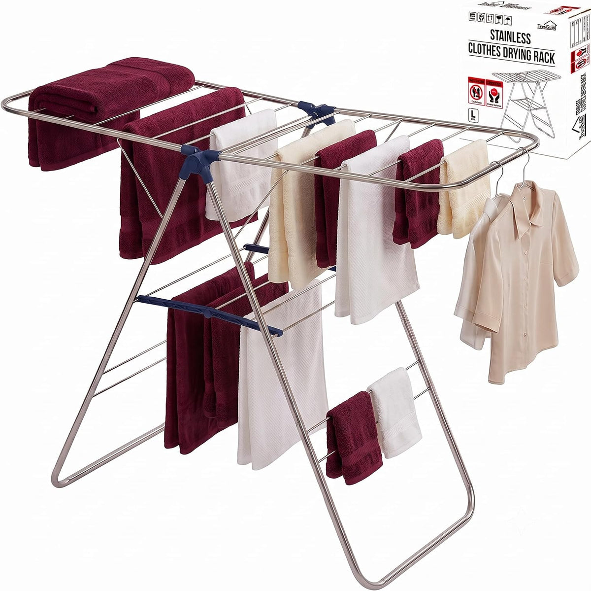 TRESBELLE Stainless Steel Clothes Drying Rack,Foldable Laundry Dryer,Size Ｌ