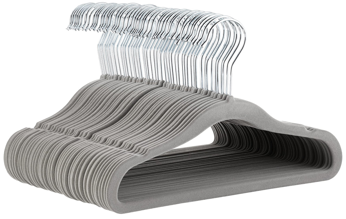 Amazon Basics Kids Velvet Non-Slip Space Saving Clothes Hangers with Shoulder Notches, Sturdy Closet Organizer for Baby/Toddler, 11.6", Gray, 30-Pack