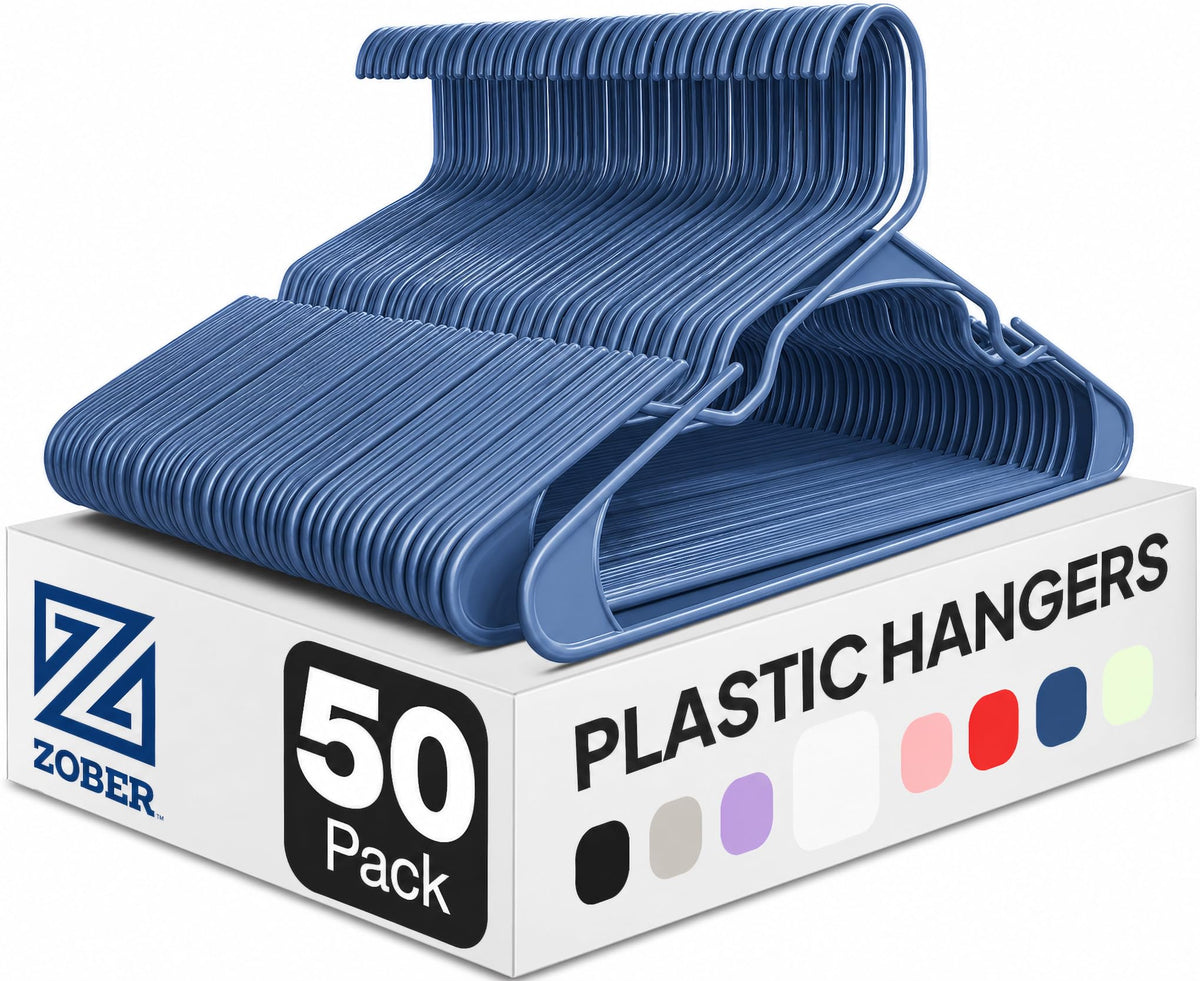 Clothes Hangers - White, Plastic Hangers 50 Pack for Shirts, Dresses, and Pants - Durable, Flexible Plastic Clothing Hangers