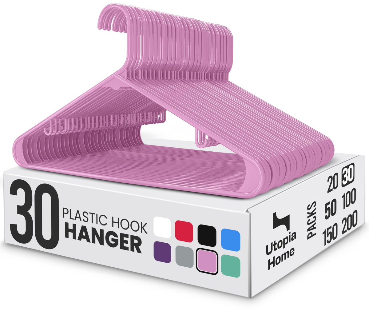 Utopia Home Plastic Hangers 50 Pack – Built-in Strap Hooks Black