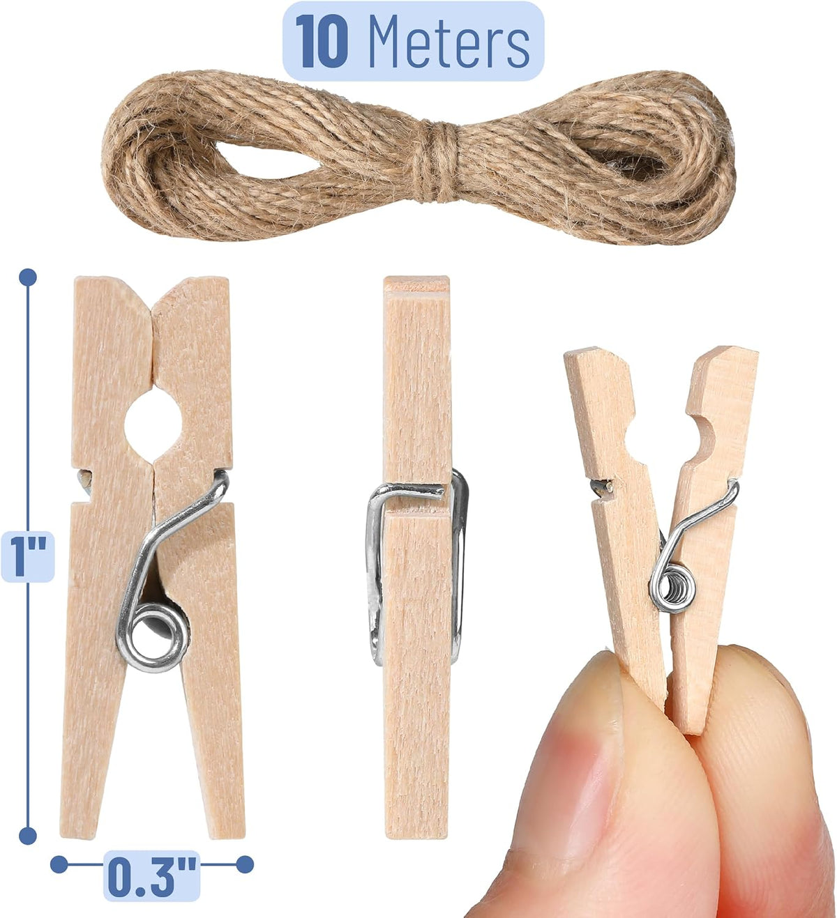 Mr. Pen- Mini Wooden Clothes Pins for Photo, 1 Inch, 200 Pack, Small Clothespins with Jute Twine for Scrapbooking, Labeling Plants, Gift Tags, Tiny Crafts, Photo Display, Decoration