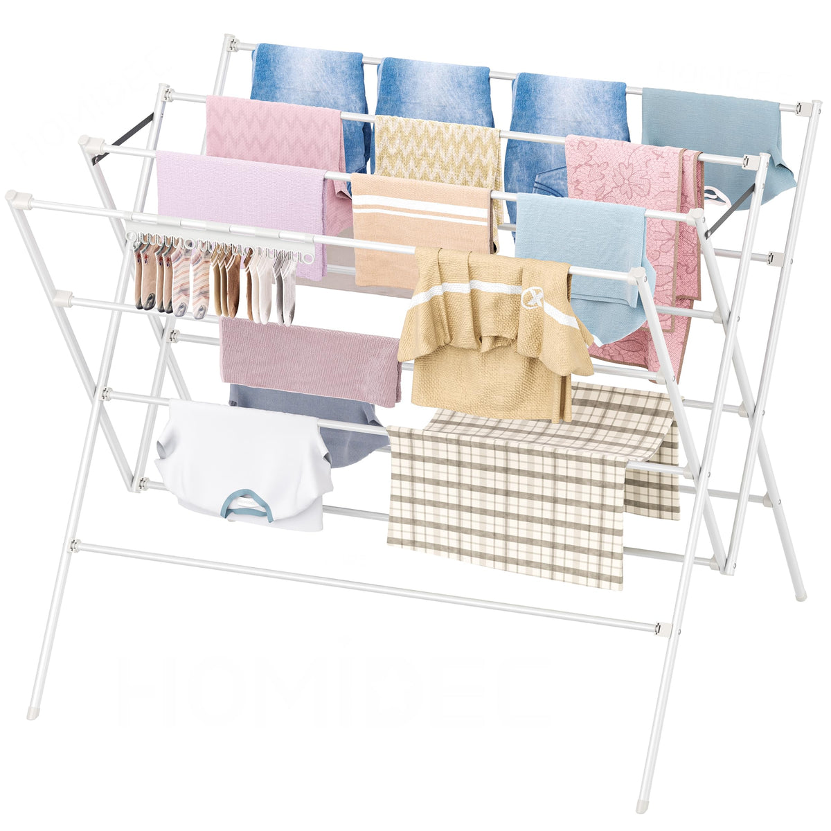 Drying Rack Clothing,12 Drying Poles with Sock Clips Clothes Drying Rack