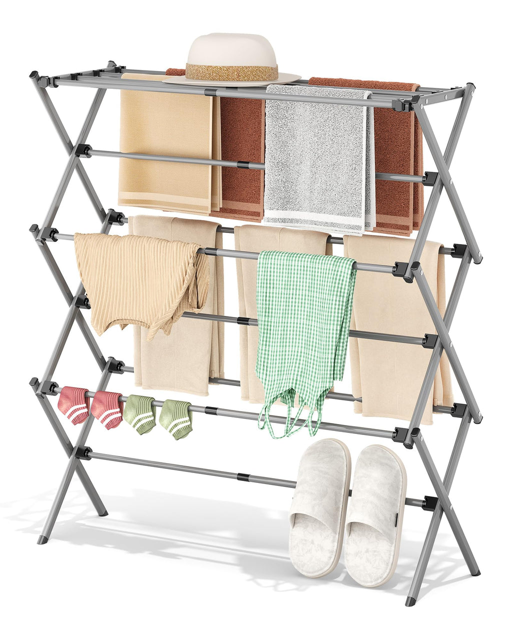APEXCHASER 3-Tier Foldable Clothes Drying Rack, 37.6" H, White