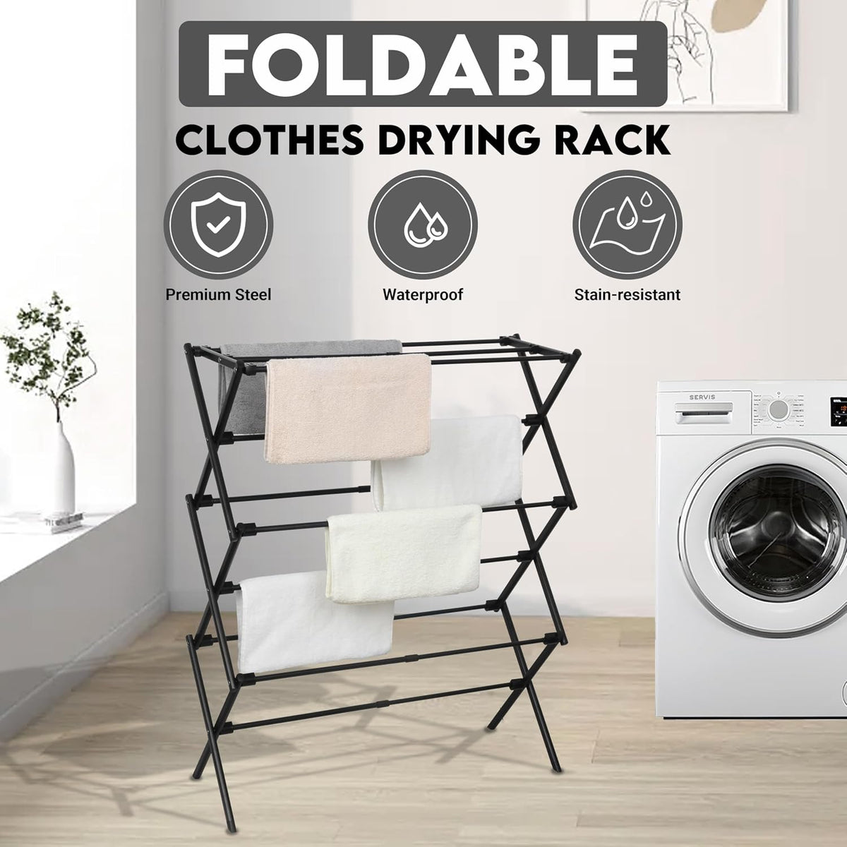 ZOES HOMEWARE Clothes Drying Rack,Collapsible Drying Rack Clothing, Black