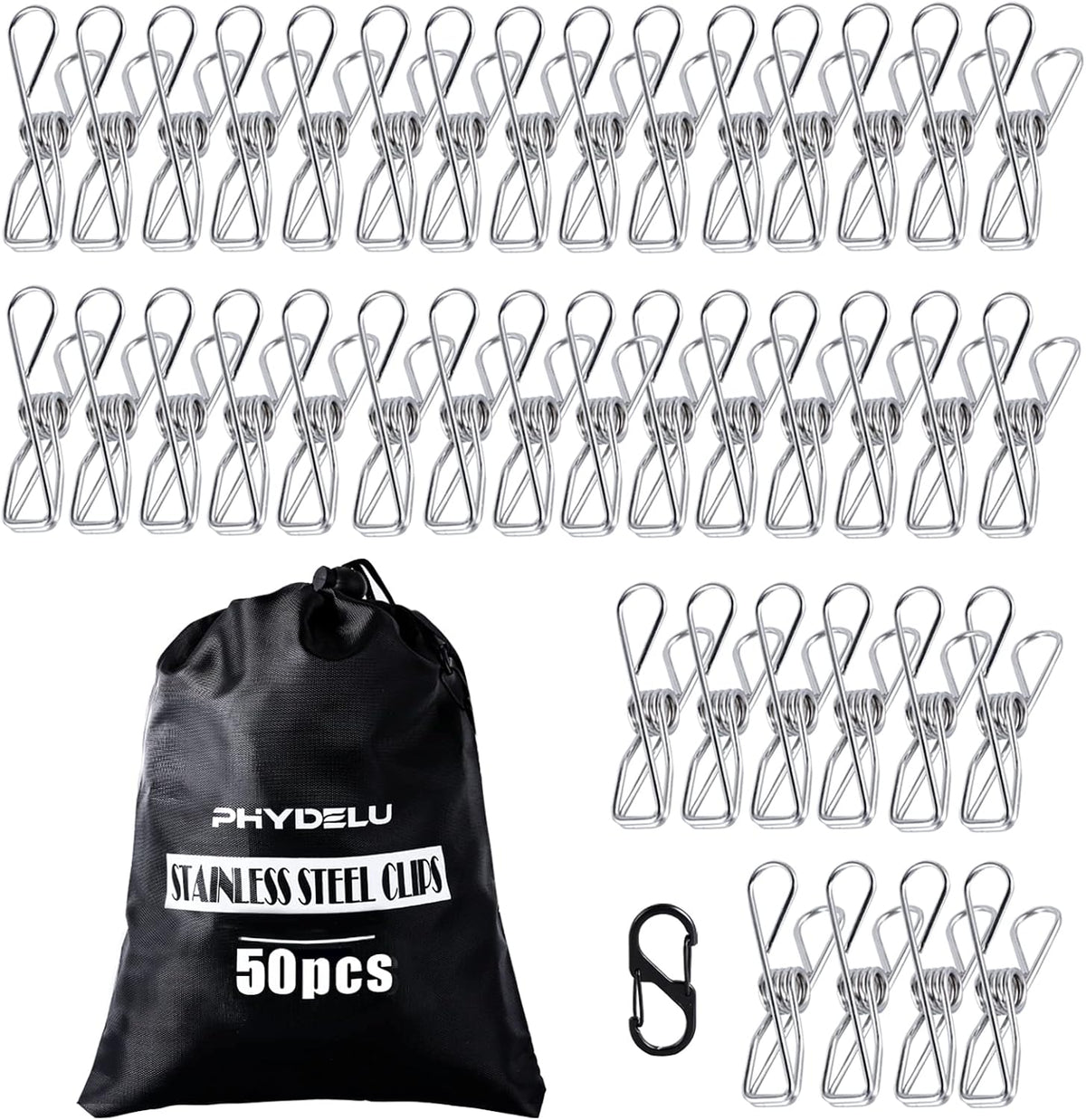 50 PCS Clothes Pins Heavy Duty Outdoor Metal Clothespins Laundry Bag Clips