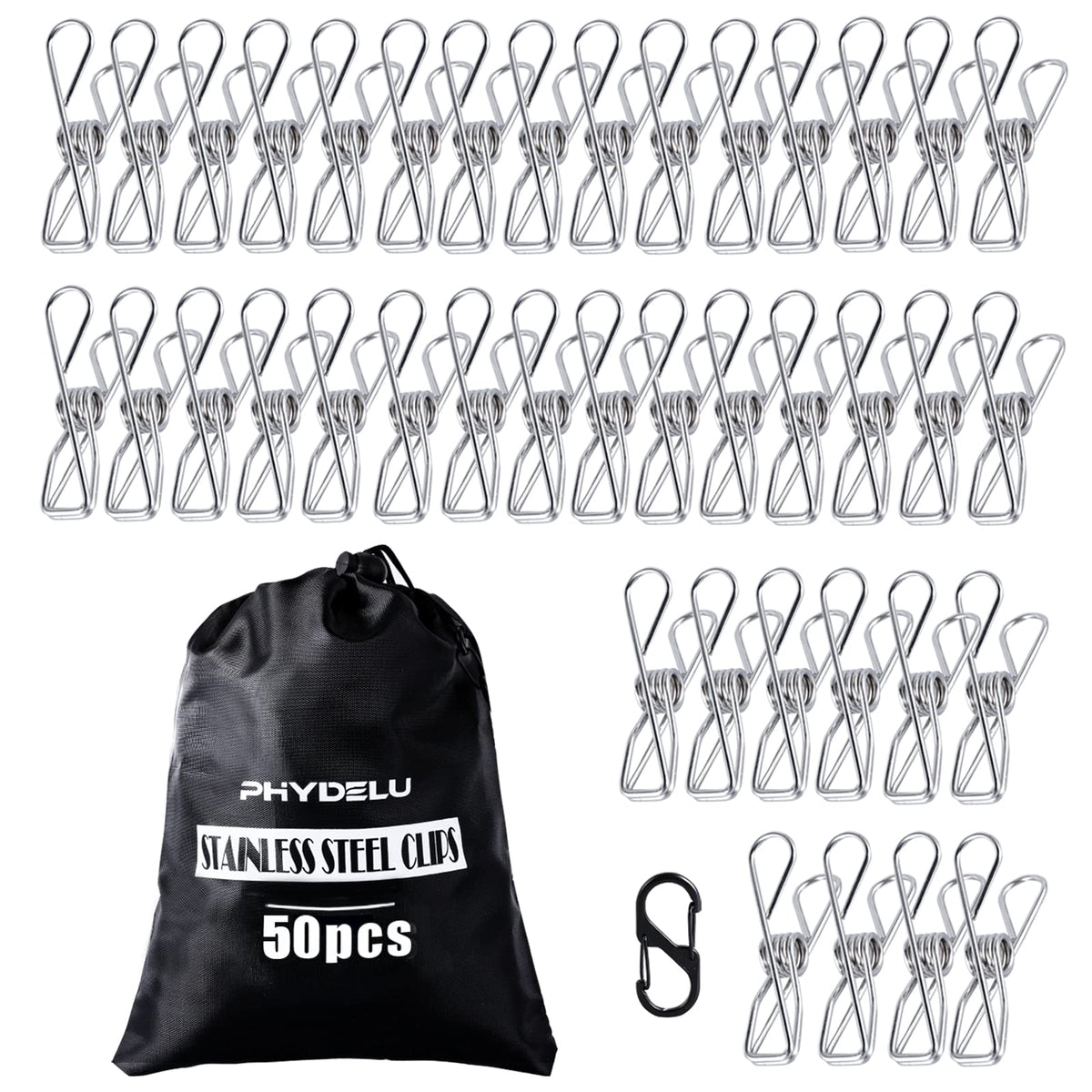 50 PCS Clothes Pins Heavy Duty Outdoor Metal Clothespins Laundry Bag Clips
