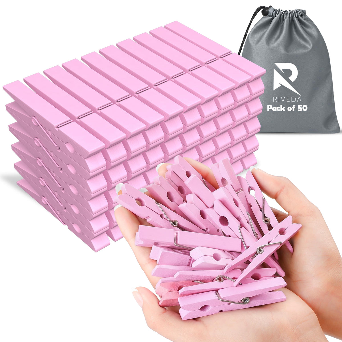 RIVEDA 50pcs Colored Wooden Clothes Pins, 2.9inch 10 Colors, Clothespins for Classroom, Clip Hanging Photos, DIY Clips for Crafts, Decorations