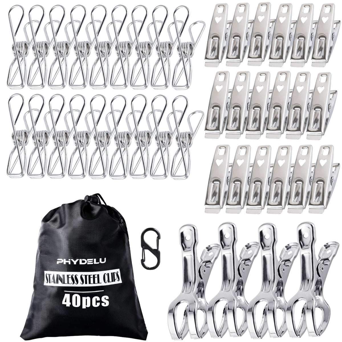 50 PCS Clothes Pins Heavy Duty Outdoor Metal Clothespins Laundry Bag Clips