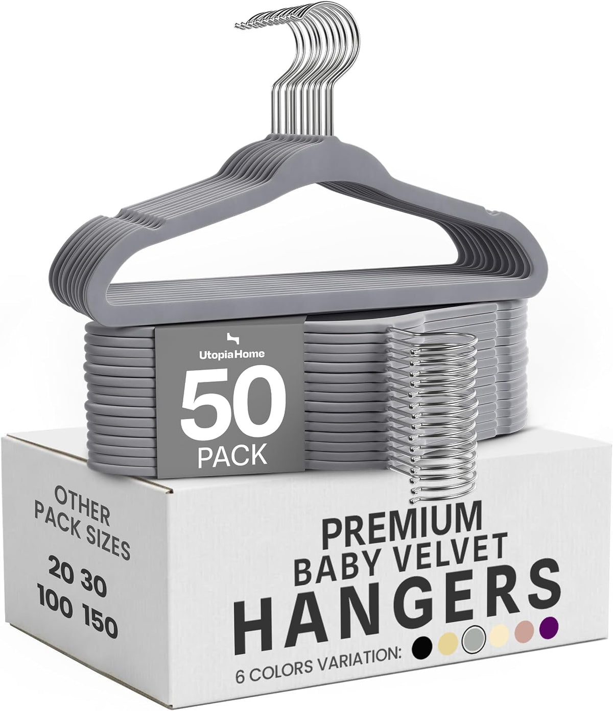 Utopia Home Kids Velvet Hanger 50 Pack – 11" Premium Baby Hangers - Grey
