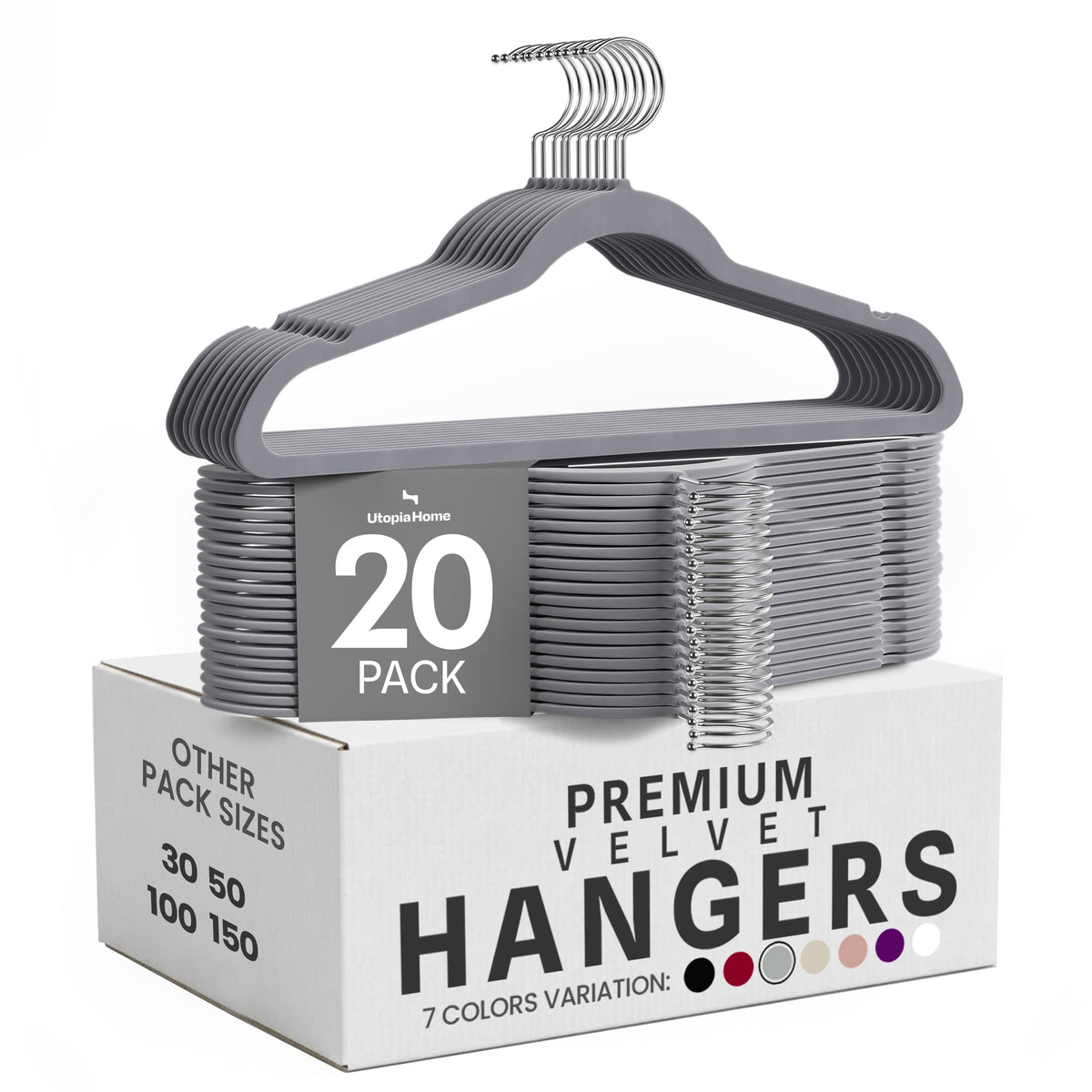 Utopia Home Velvet Hangers, Black, 50 Pack