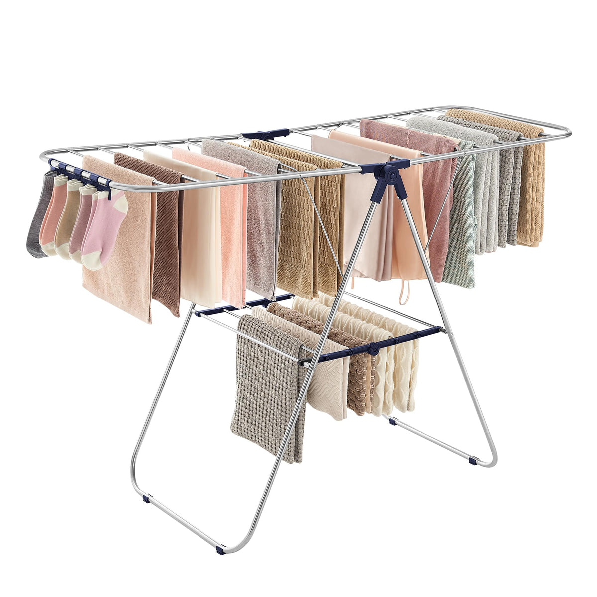 SONGMICS Clothes Drying Rack, Foldable 2-Level Stee Laundry Drying Rack