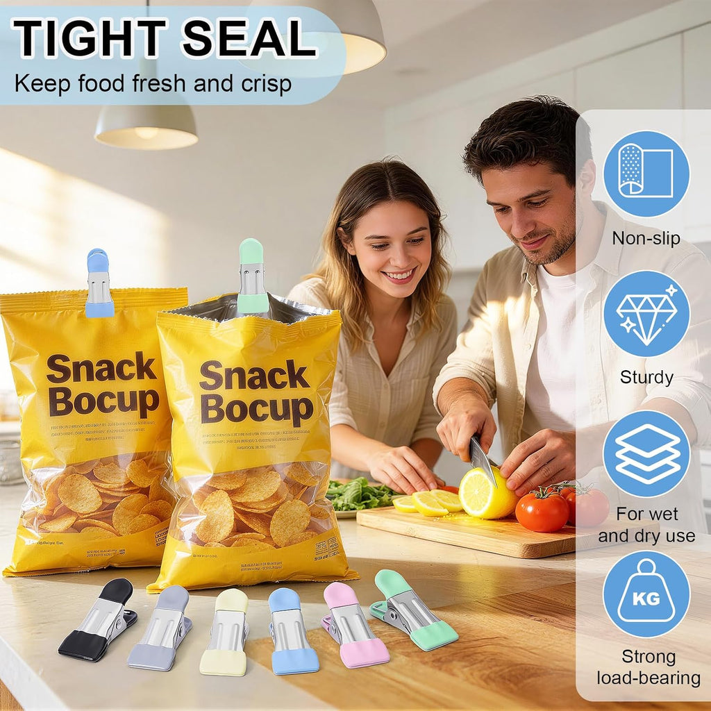 Clothes Pins, Senbowe 30 Pack Chip Clips, 2.17 Inch Metal Chip Bag Clips, Food Clips for Kitchen Stainless Steel with Rubber, Clothespins for Photo Drying Clothesline
