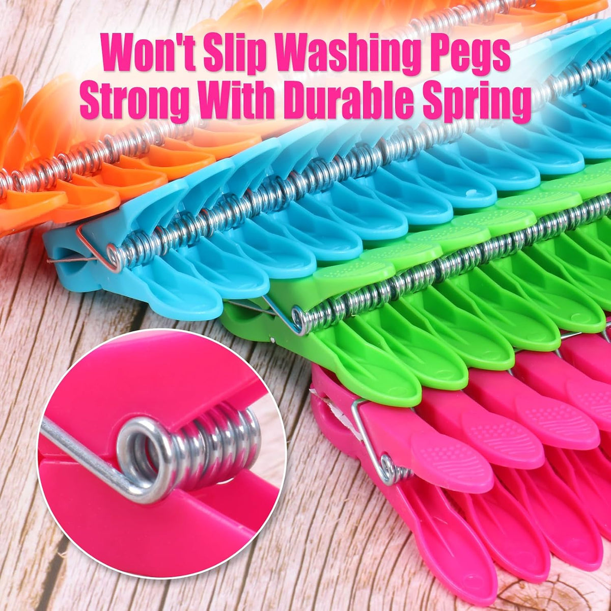 48 PCS Clothes Pins, Colored Clothespins for Clamping Tighter, Plastic Clothes Pins Heavy Duty Outdoor, Non-Slip Clips for Hanging Clothes, Socks, Towels, Crafts and Food Sealing