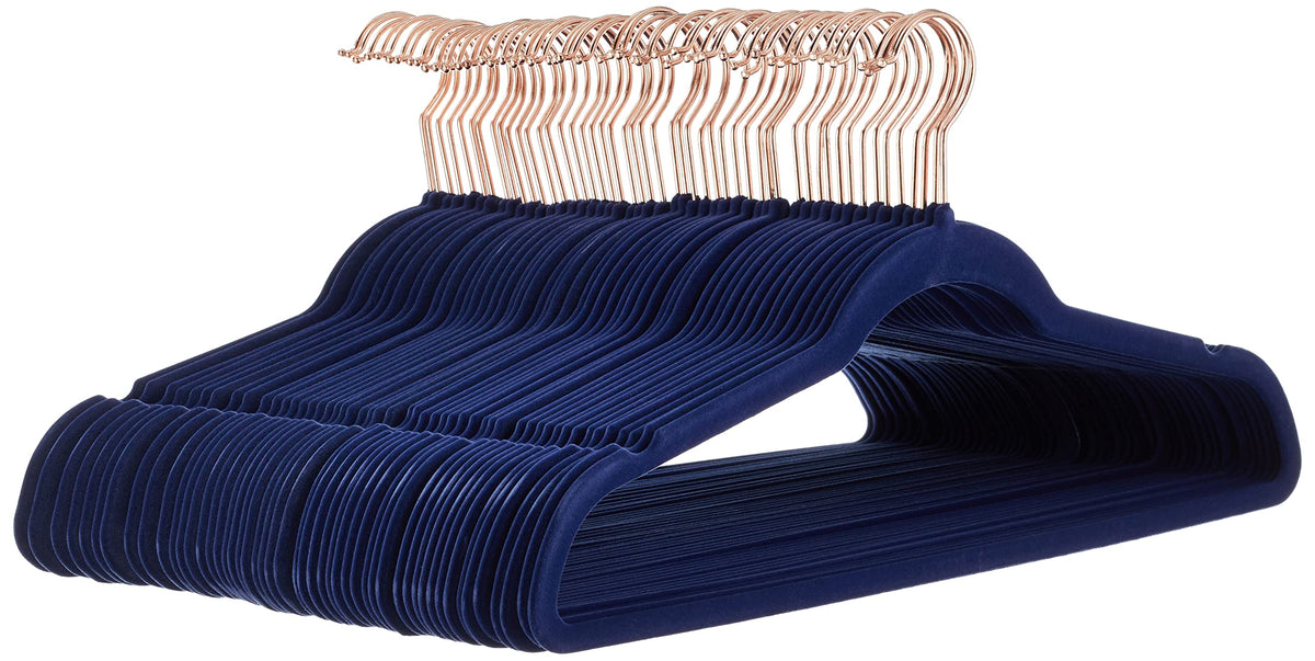Amazon Basics Slim Velvet Non-Slip Space Saving Suit Clothes Hangers, Closet Organizer, Sturdy Construction, Ivory/Rose Gold, 50-Pack