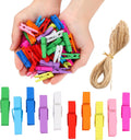 Mini Clothespins for Photos,100pcs Clothes Pins Wooden,Colorful Clothespins with Jute Twine, Small Clothes Pins Tiny Clothespins for Photos, Crafts, Pictures