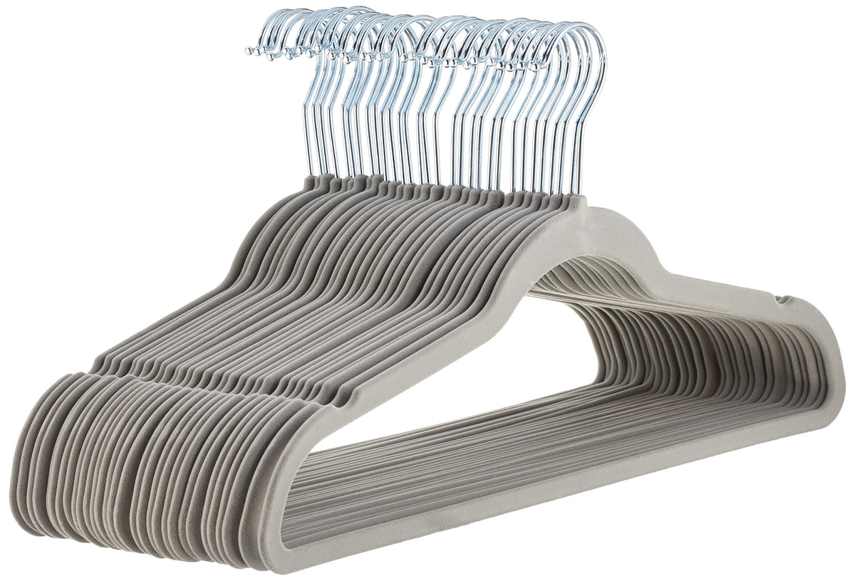 Amazon Basics Slim Velvet Non-Slip Space Saving Suit Clothes Hangers, Closet Organizer, Black/Silver, 100-Pack