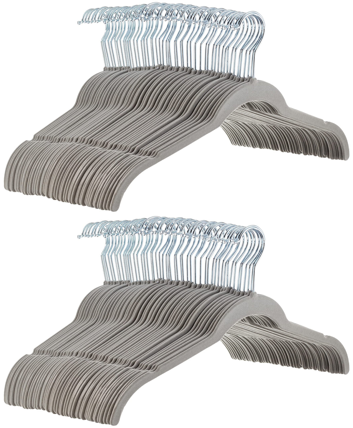 Amazon Basics Space-Saving Slim Velvet Non-Slip Clothes Hangers for Closet Organization with Shoulder Notches, Black/Silver, 30-Pack