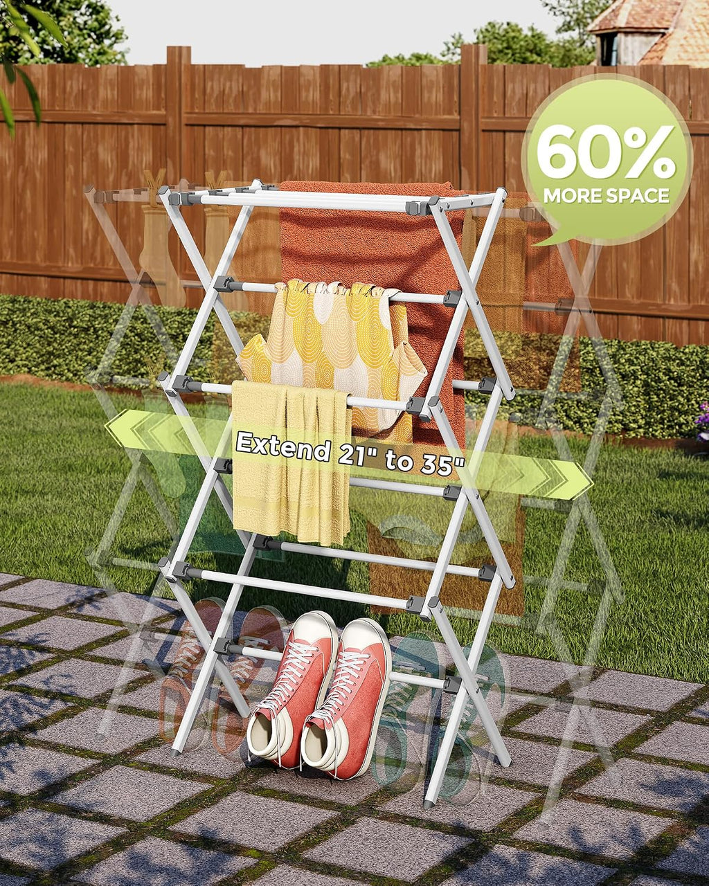 APEXCHASER 3-Tier Foldable Clothes Drying Rack, 37.6" H, White