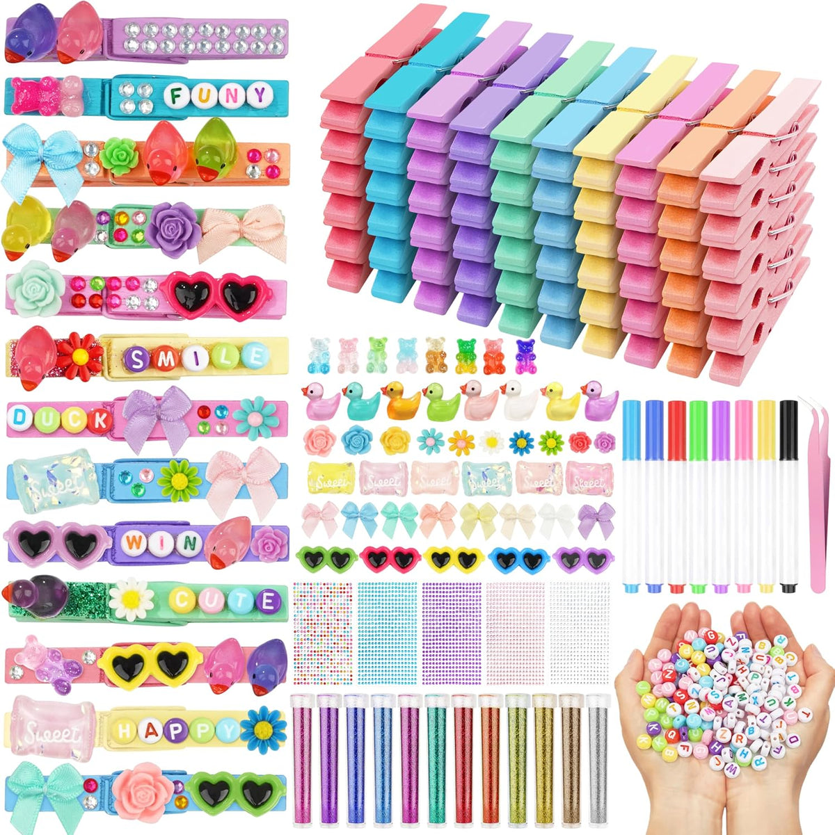 Fayoo 100 Set DIY Wooden Cheer Pins Kit, Spirit Clips for Backpack
