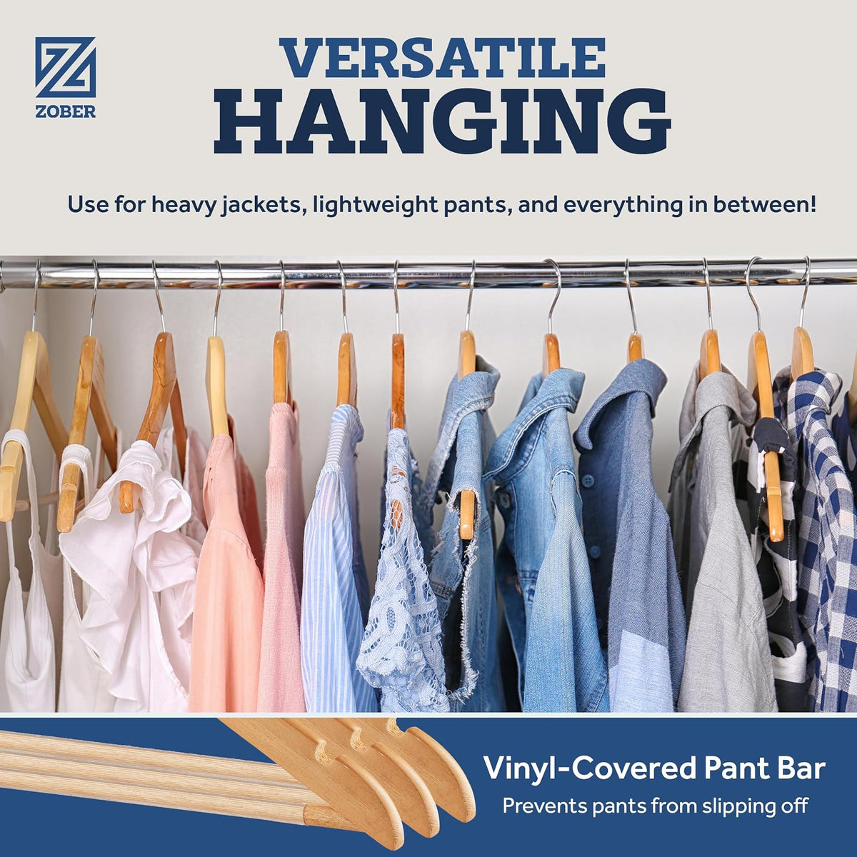 Zober Wooden Hangers 20 Pack, Heavy Duty Clothes Hangers, Non Slip, Natural